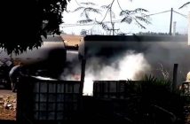 Em Sertanópolis, caminhão carregado com diesel pega fogo em posto