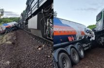 Caminhão-tanque colide com trem e é arrastado por 100 metros no Paraná